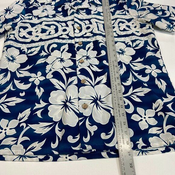 Kennington Hawaiian Shirt Men's  Medium Polyester Blue/Gray‎ Button Down - Picture 3 of 8